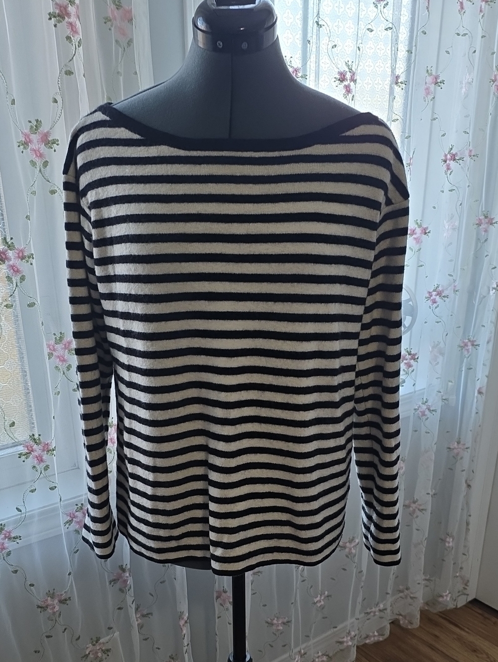 Quiksilver Striped Button-Back Sailor Knit Sweater Crewneck Top Black White
